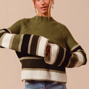 SO ME Multi‎ Color Striped Mock Neck Sweater